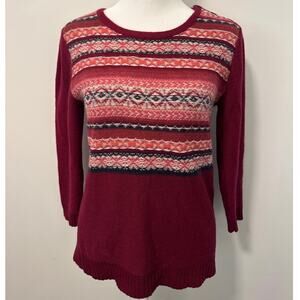 Velvet Fair Isle Lambs Wool, Angora and Silk Blend Red Sweater